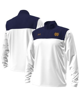 Under Armour - Men's White/Navy Notre Dame Fighting Irish Green Blocked Quarter-Zip Pullover Hoodie