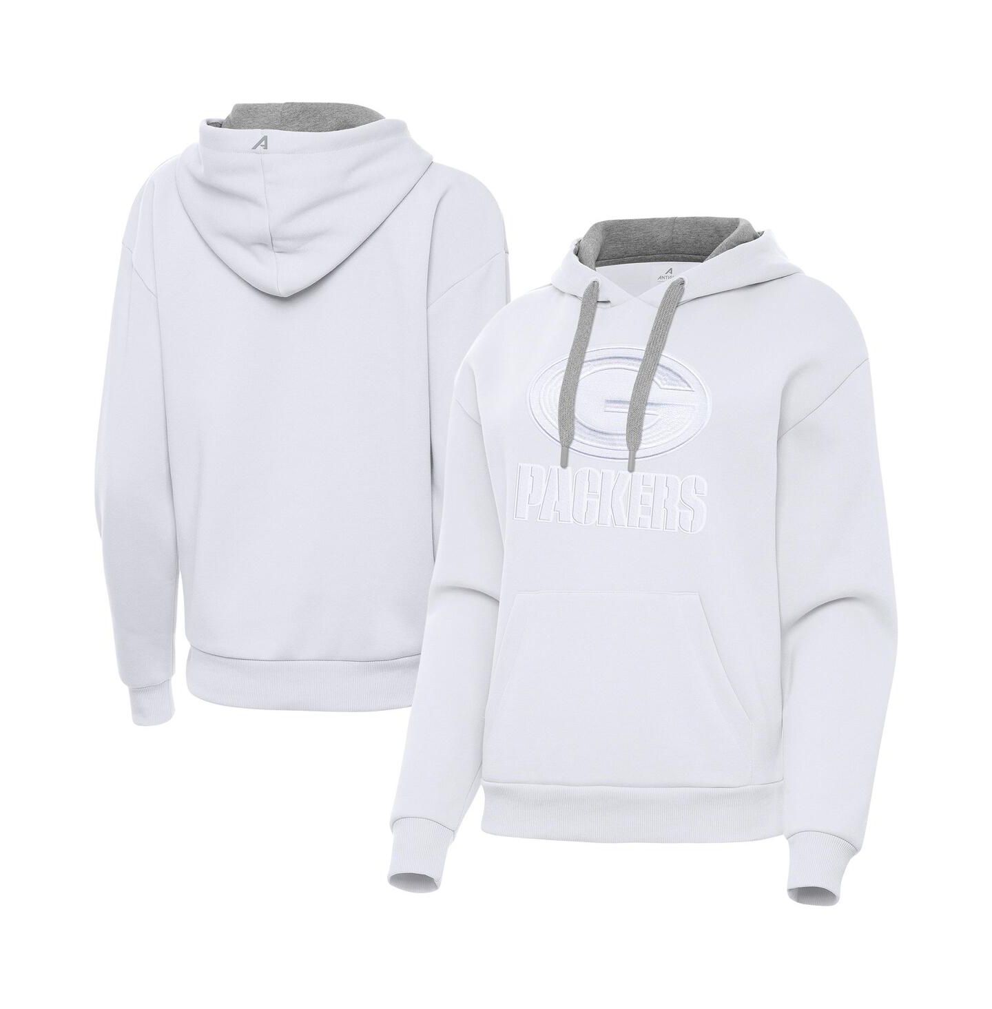 Женское худи Antigua White Green Bay Packers Victory Pullover — фото 1