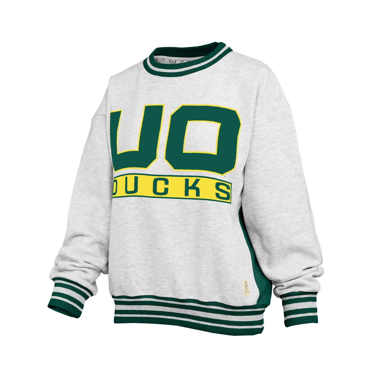 Женская толстовка Pressbox Heather Gray/Green Oregon Ducks Endzone Crewneck — фото 2