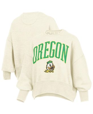 Pressbox - Women's Natural Oregon Ducks Oversized Waist-Length Crewneck Sweatshirt
