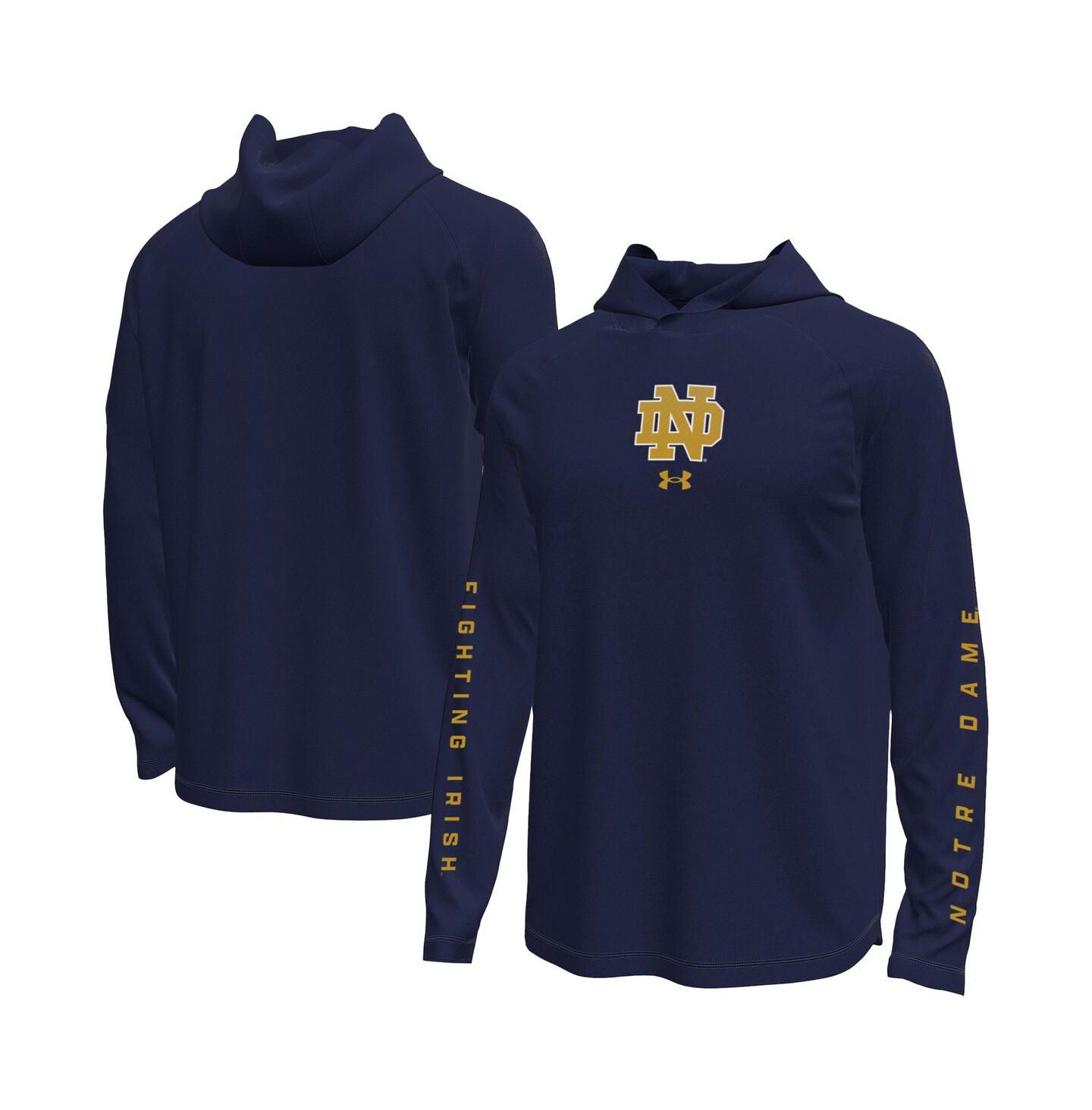 Мужская футболка Under Armour Navy Notre Dame Fighting Irish Tech Stretch Long-Sleeve Hooded — фото 1