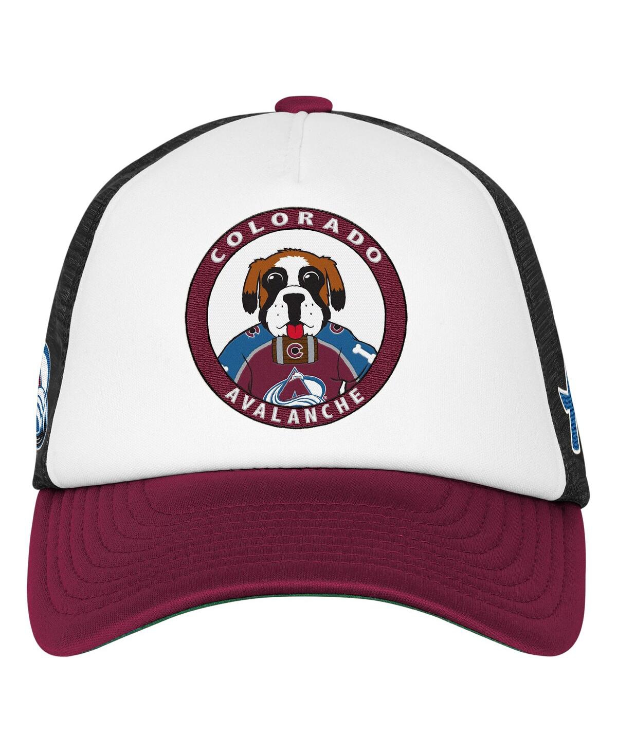 Mitchell & Ness Big Boys And Girls White Colorado Avalanche Mascot Adjustable Trucker Hat In White