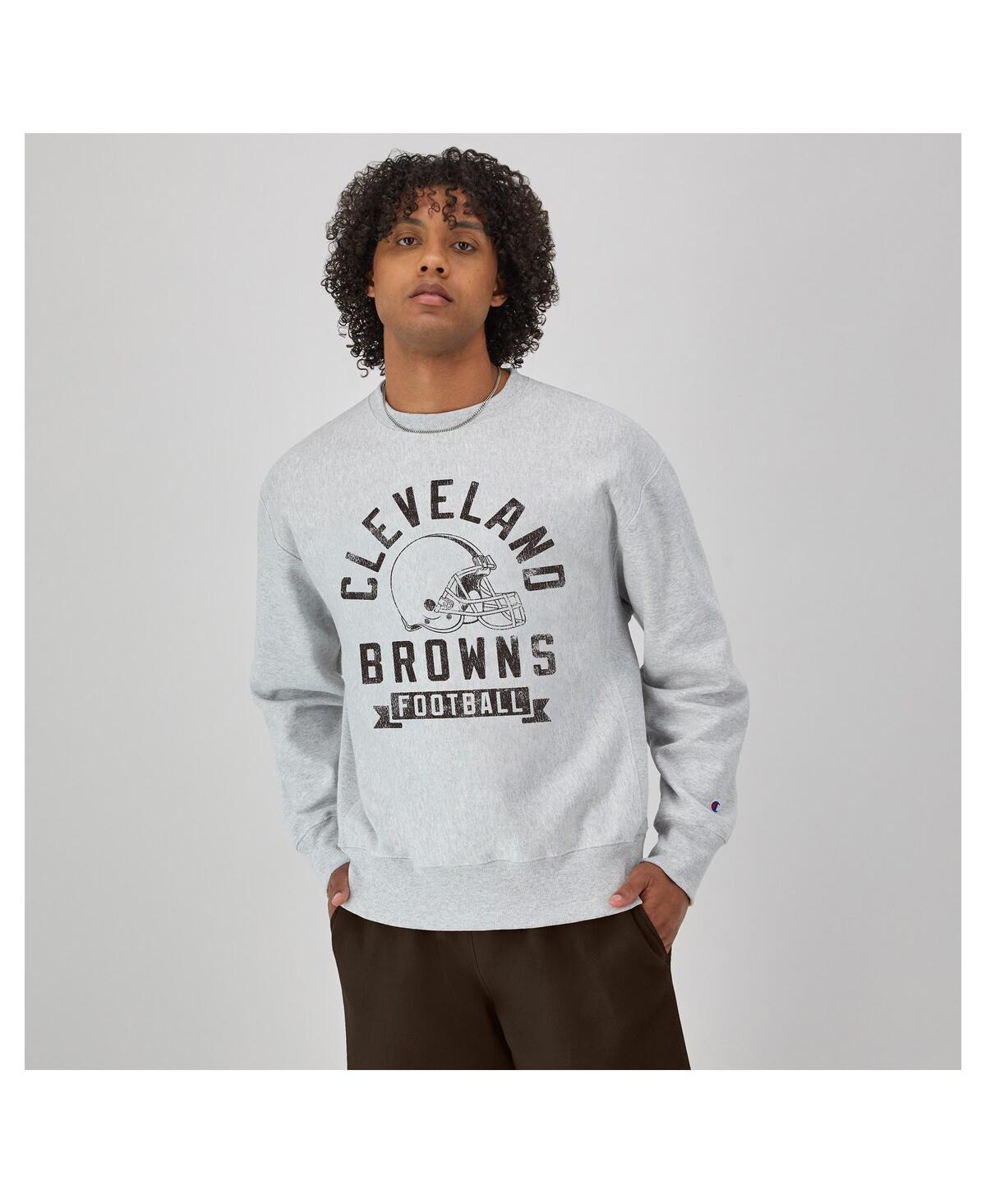 Champion Men's Heather Gray Cleveland Browns Reverse Weave Fleece Pullover Sweatshirt In Gold