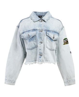 Women's Denim Oregon Ducks Light Wash Cropped Button-Up Jean Jacket
