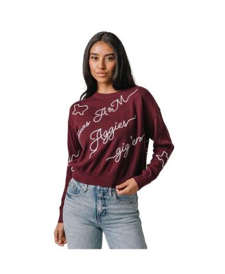 Kadyluxe - Women's Maroon Texas A & M Aggies Love Note Embroidered Pullover Sweater