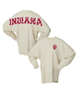 Spirit Jersey - Women's White Indiana Hoosiers Oversized Preppy Long Sleeve T-Shirt