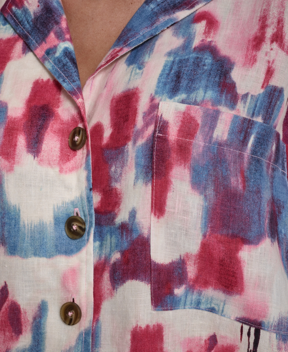 Dkny Women's Printed Short Sleeves Convertible Collar Top