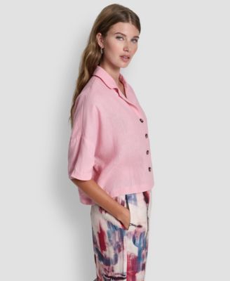 Women's Button-Front Dolman-Sleeve 100% Linen Top