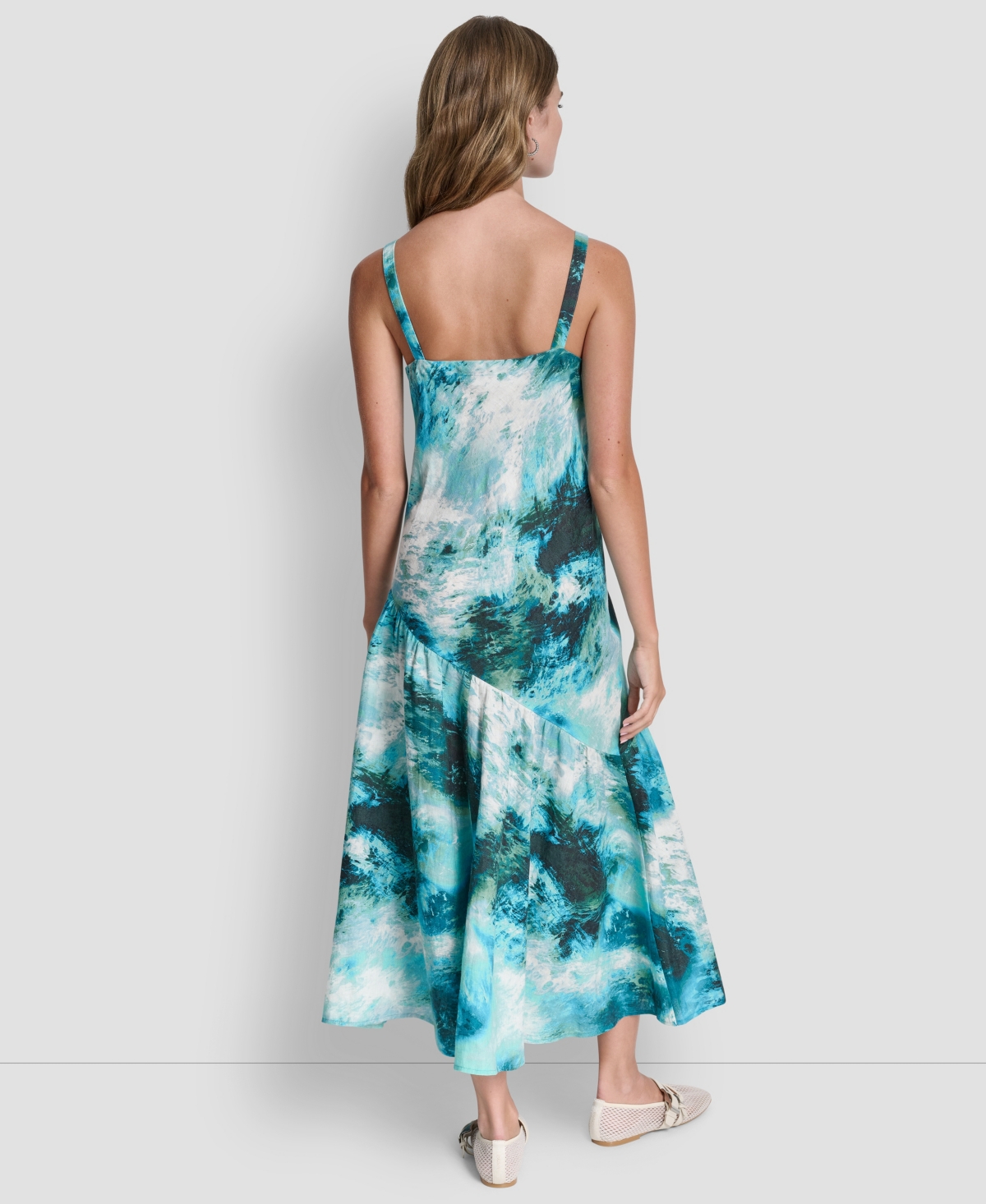 Dkny Women's Shirred Sleeveless Printed V-Neck Dress