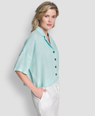 Women's Button-Front Dolman-Sleeve Linen Top
