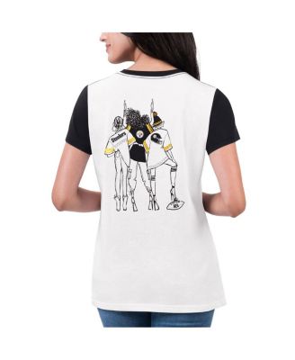 Women's White/Black Pittsburgh Steelers Fashion Illustration T-Shirt