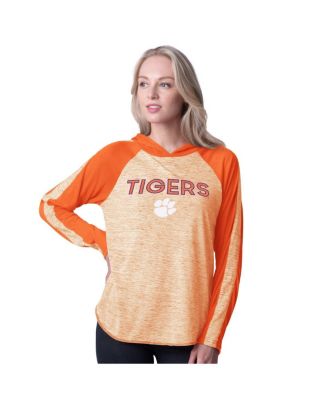 G-III 4Her by Carl Banks - Women's Orange Clemson Tigers Underdog Bling Raglan Long Sleeve Hoodie T-Shirt