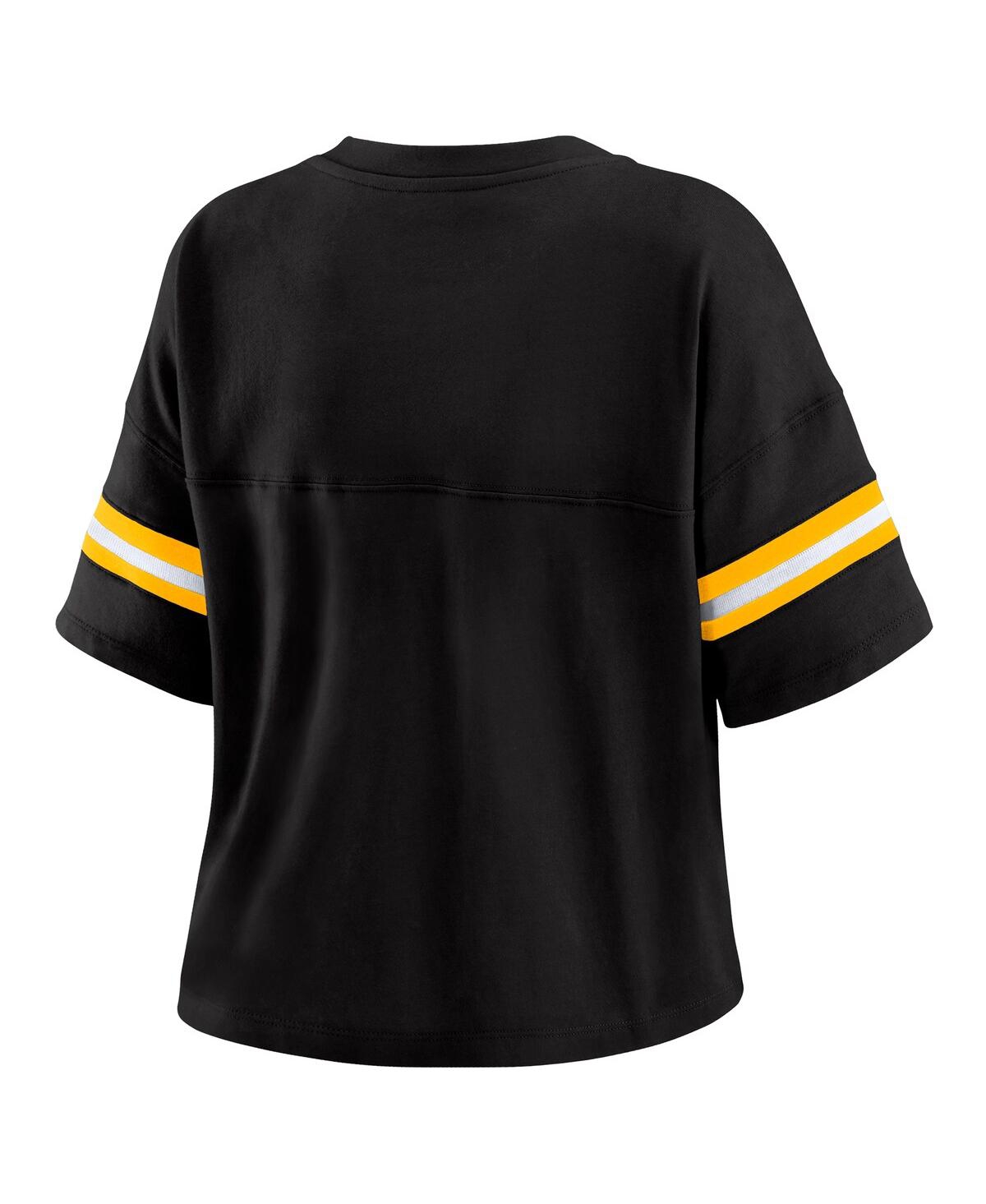 Wear By Erin Andrews Women's Black Pittsburgh Steelers Color Block Boxy Modest Crop V-neck T-shirt In Black