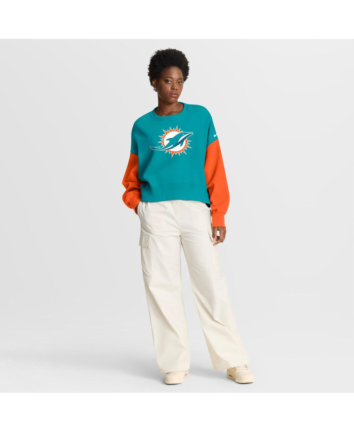 Nike Women's Aqua Miami Dolphins Oversized Color-Block Pullover Sweatshirt