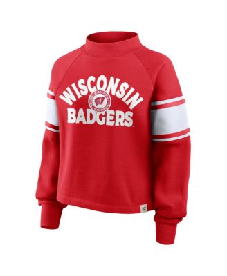 Women's Red Wisconsin Badgers Oversized Hometown Premium Punt Coverage Raglan Pullover Sweatshirt