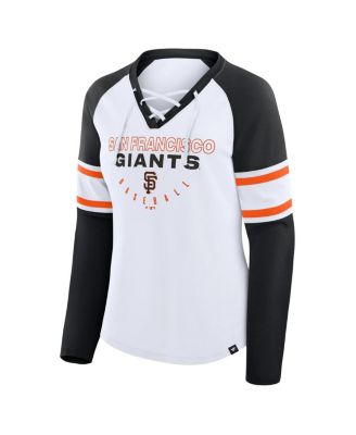 Women's White/Black San Francisco Giants Blitz Package Raglan Lace-Up V-Neck Long Sleeve T-Shirt