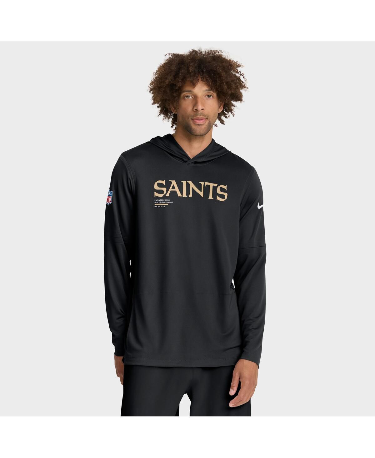 Мужская черная футболка с капюшоном и длинными рукавами New Orleans Saints Sideline Pure Fury Dri-FIT