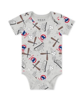 Baby Boys and Girls 3-Piece Heather Gray/White/Royal Chicago Cubs Three-Piece Turn Me Around Bodysuits Pants Set
