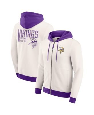 Fanatics - Men's Cream Minnesota Vikings Distressed Graphics Full-Zip Hoodie