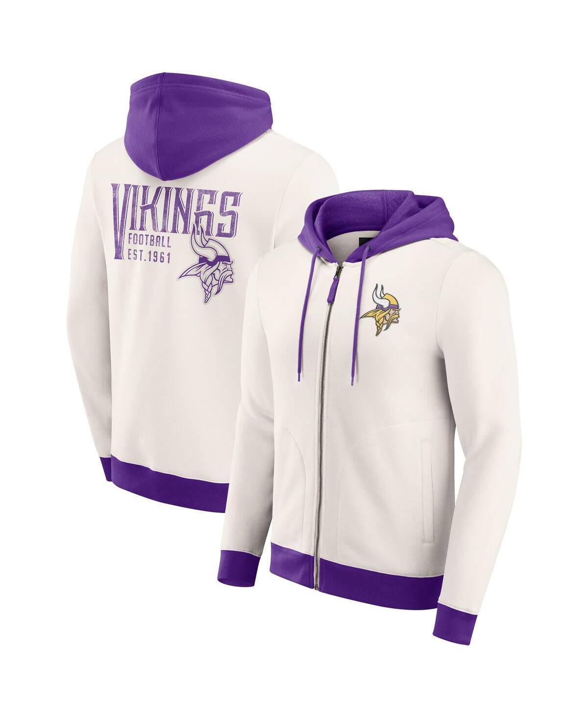Мужская кремовая толстовка Minnesota Vikings Distressed Graphics с капюшоном на молнии из коллекции Darius Rucker.