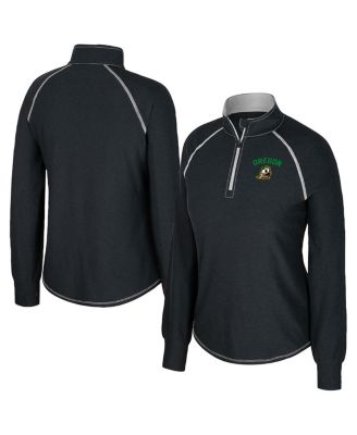 Colosseum - Women's Black Oregon Ducks Bikram Raglan Quarter-Zip Sweatshirt