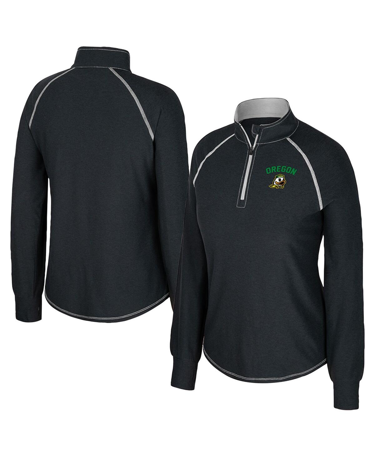 Colosseum Women's Black Oregon Ducks Bikram Raglan Quarter-zip Sweatshirt