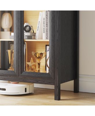 72.8" Glass Door Display Cabinet, 5-Tier with Motion LED