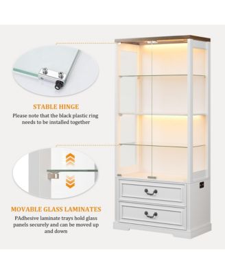 66" Glass Door Display Cabinet with Motion Sensor LED Light