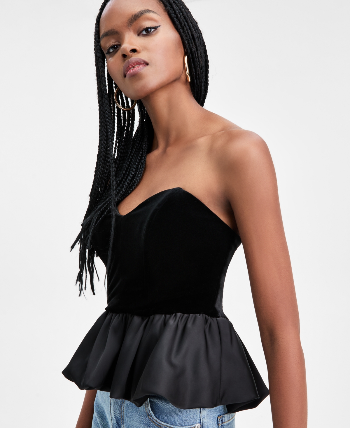 Bar Iii Women's Velvet Peplum Corset Strapless Top, Macy's Exclusive