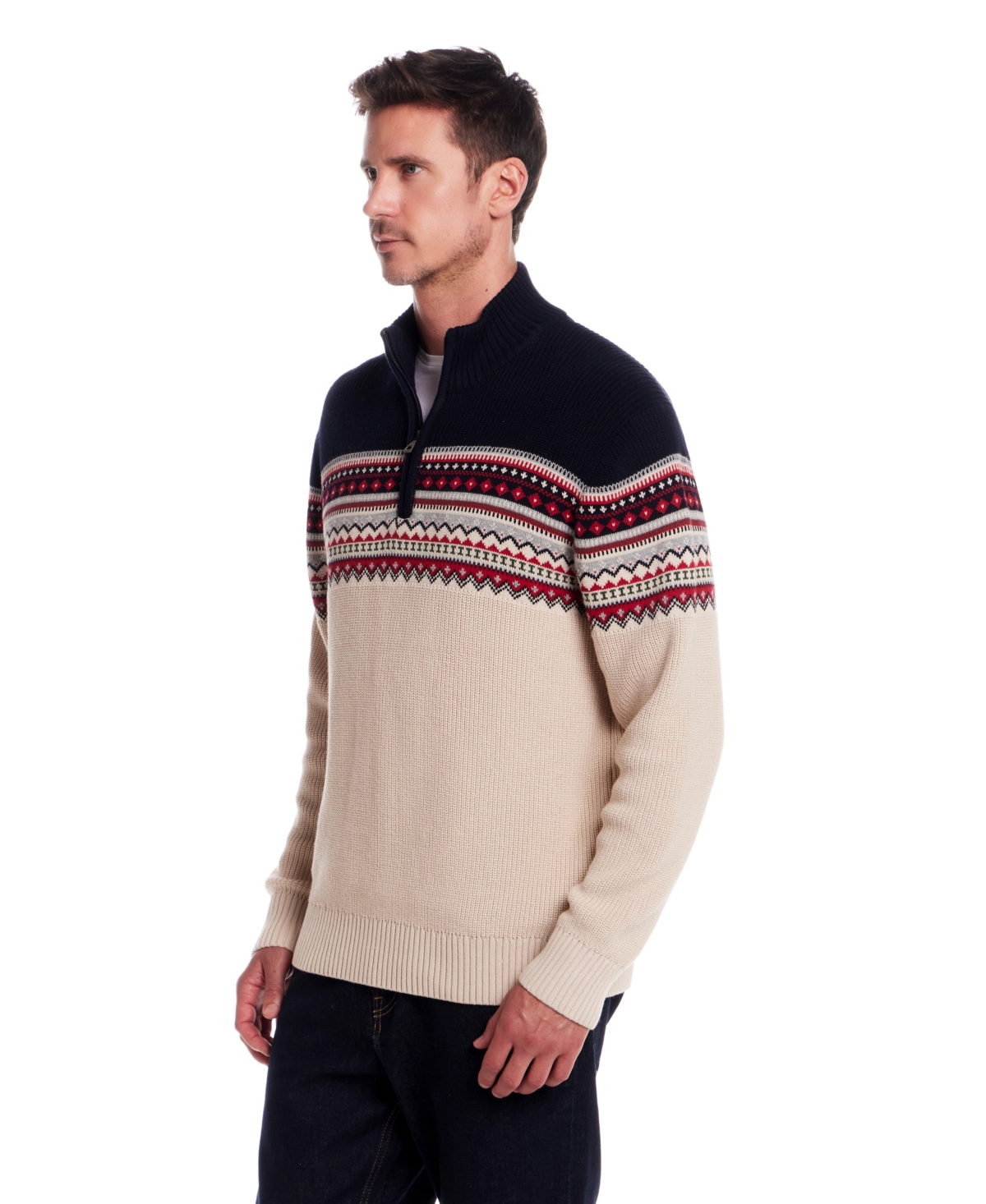 Weatherproof Vintage Men's Maine Two Tone Quarter Zip Sweater