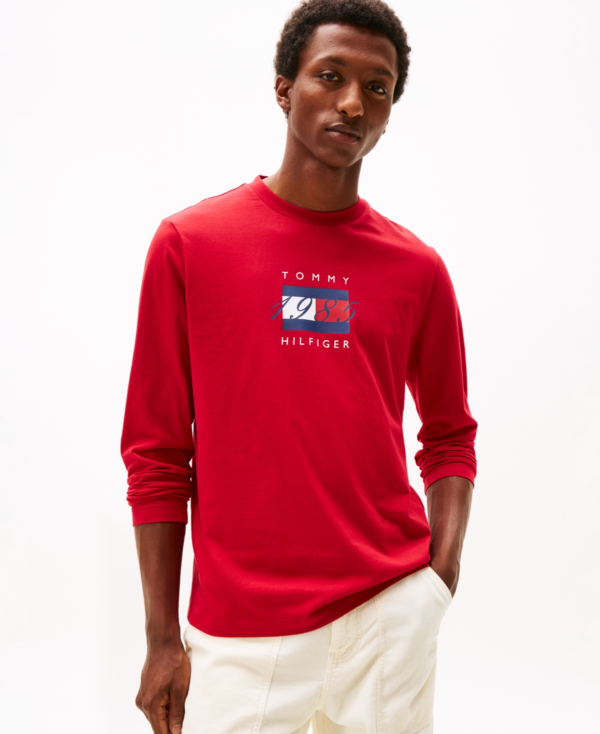 Tommy Hilfiger Men's Linear Flag Graphic Long Sleeves T-Shirt