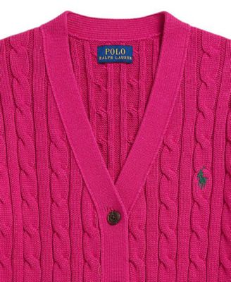 Girls' 7-16 Cable V-Neck Cardigan