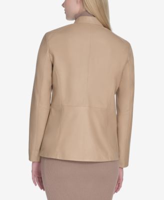 Women's Hand Stitched Detail Stand Collar Leather Jacket