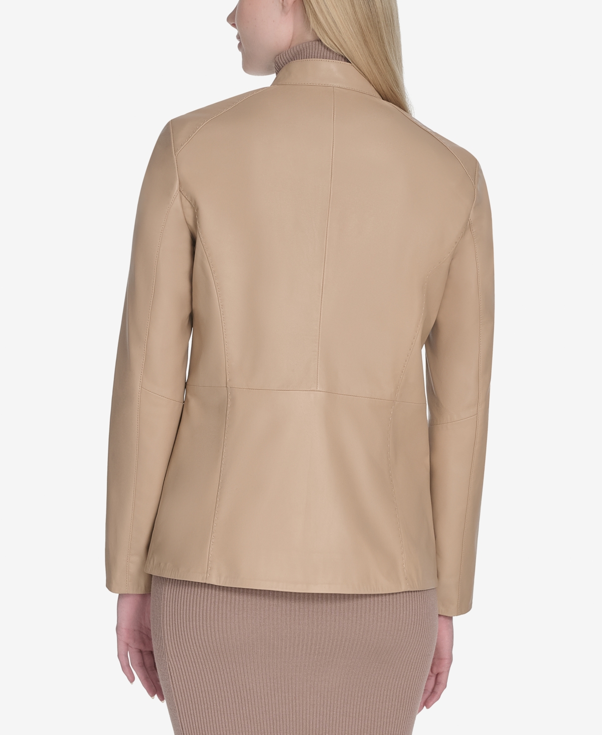 Cole Haan Women's Hand Stitched Detail Stand Collar Leather Jacket