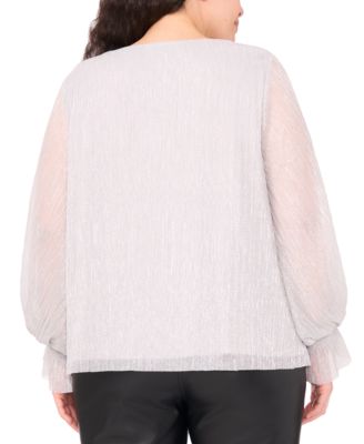 Plus Size Metallic V-Neck Blouse