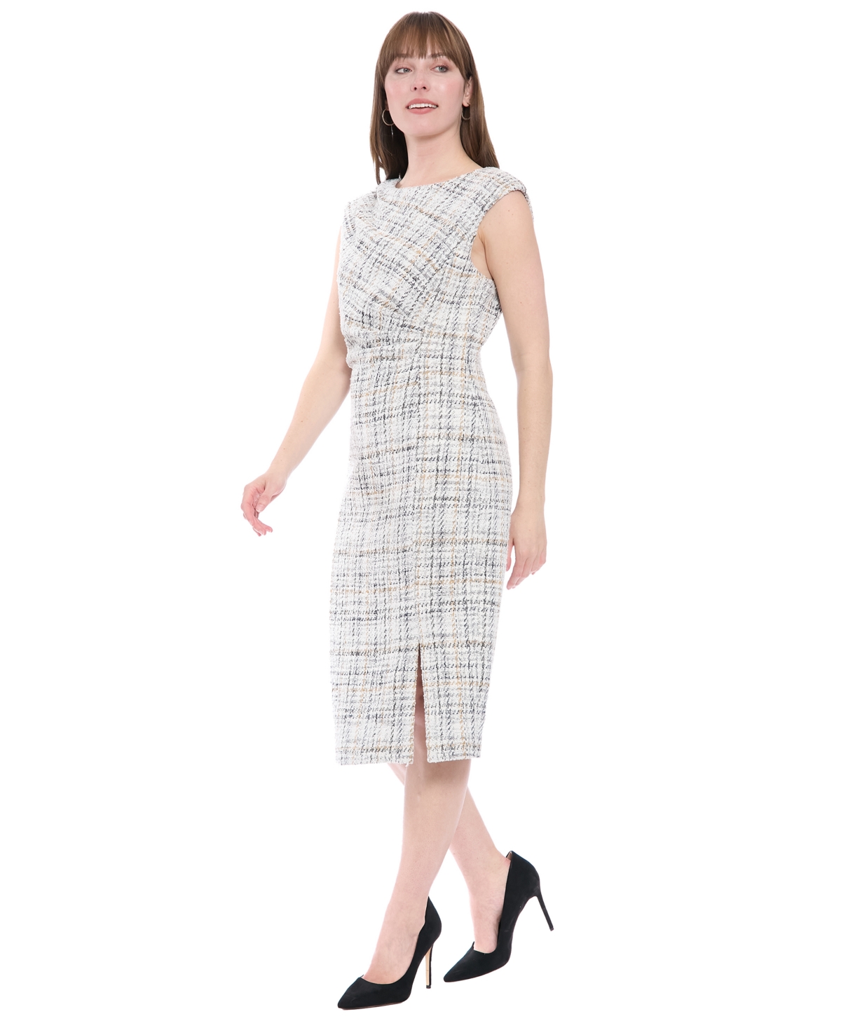 London Times Petite Sleeveless Midi Dress In Gray
