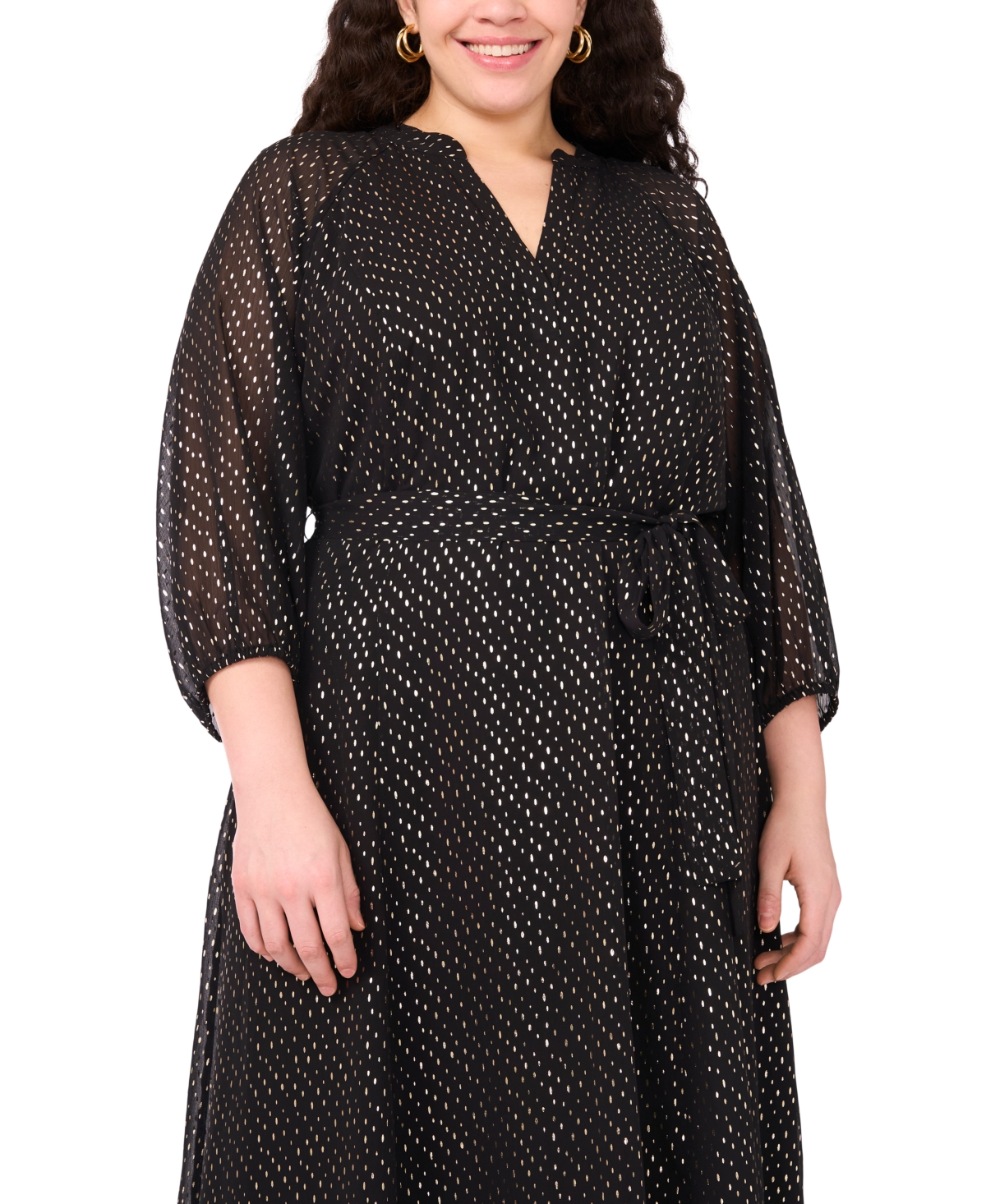Vince Camuto Plus V-Neck 3/4-Sleeve Belted Maxi Dress