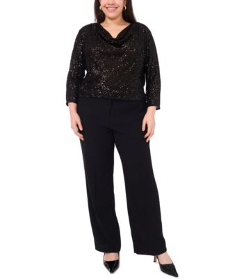 Plus Size Drape Neck 3/4-Sleeve Top