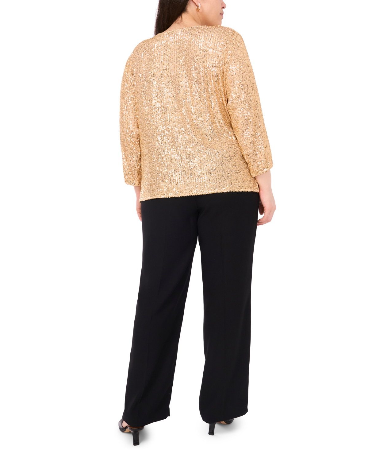 Vince Camuto Plus Drape Neck 3/4-Sleeve Top