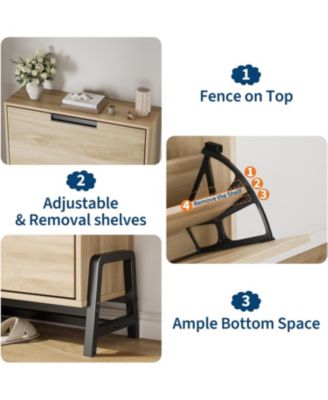 Shoe Storage Cabinet with 2 Flip Drawers, Freestanding Shoe Organizer with Metal Legs, Adjustable Shelf Narrow Shoe Rack Cabinet for Entryway, Foyer, Hallway, Living Room, Oak