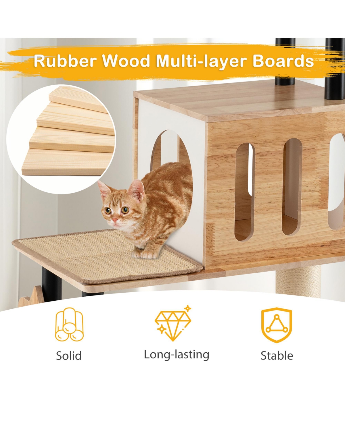 Gymax Wood Cat Tree w/Dual Cat Condos Sturdy Metal Tubes Frame Sisal Scratching Posts