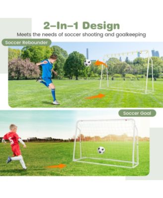 2-in-1 Kids Soccer Rebounder and Soccer Goal with Adjustable Height-White