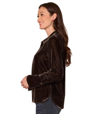 Petite Velvet Button-Front Top
