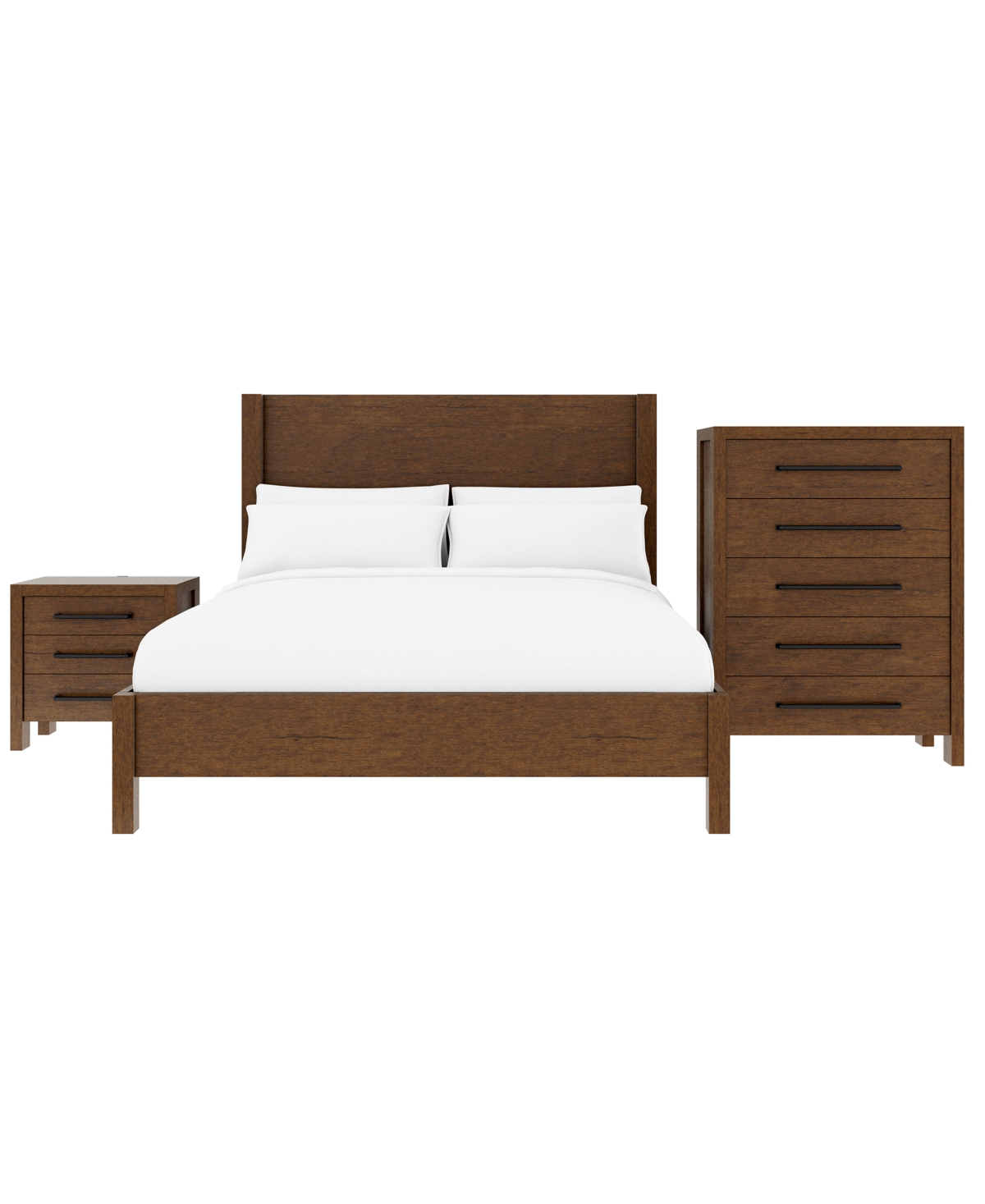 Macy's Furniture Davie Cracked Oak And Fabric 3-pc. Queen Panel Set In Brown