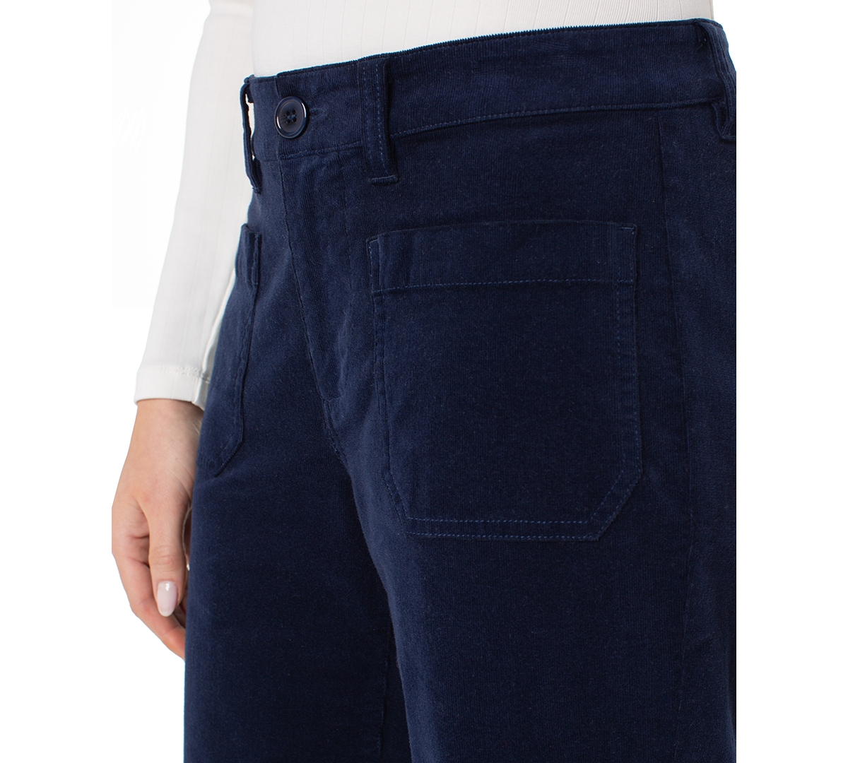 Liverpool Los Angeles Patch Pocket Mid Rise Ankle Wide Leg Corduroy Pants In Blue