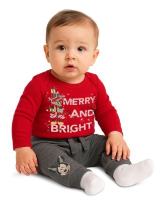 Baby Boys' Mickey Mouse Merry and Bright Bodysuit and Pants, 2-Piece Set