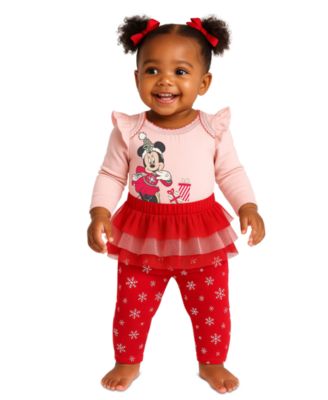 Disney - Baby Girls 2-Piece Minnie Mouse Holiday Bodysuit and Skegging Set