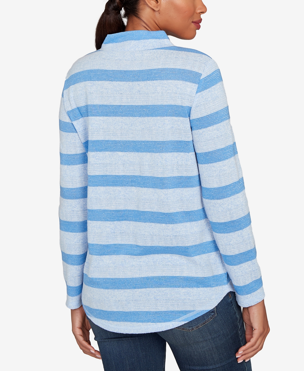 Ruby Rd. Petite Metallic Stripe Button Accent Knit Top In Multi