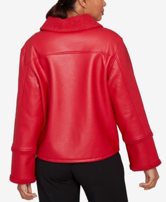 Petite Shearling Zip Front Jacket