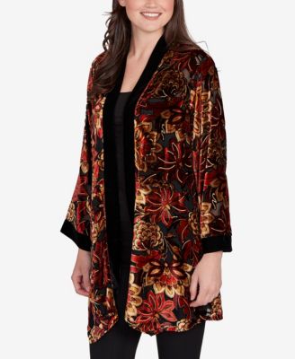 Petite Printed Velvet Burnout Open Cardigan Sweater